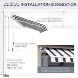 Polyester Manual Retractable Awning 250cm Wide x 237cm Depth With White Stripes - Velmora