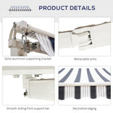 Polyester Manual Retractable Awning 250cm Wide x 237cm Depth With White Stripes - Velmora