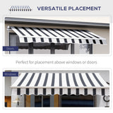Polyester Manual Retractable Awning 250cm Wide x 237cm Depth With White Stripes - Velmora