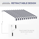Polyester Manual Retractable Awning 250cm Wide x 237cm Depth With White Stripes - Velmora