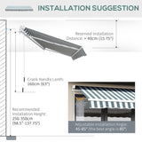 Polyester Manual Retractable Awning 250cm Wide x 237cm Depth With White Stripes - Velmora