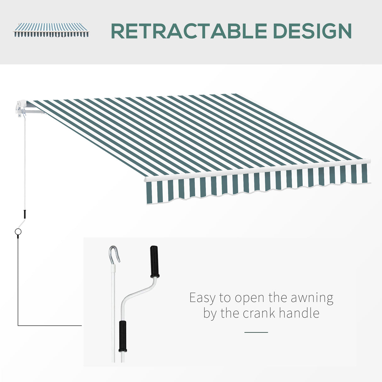 Polyester Manual Retractable Awning 250cm Wide x 237cm Depth With White Stripes - Velmora