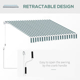 Polyester Manual Retractable Awning 250cm Wide x 237cm Depth With White Stripes - Velmora