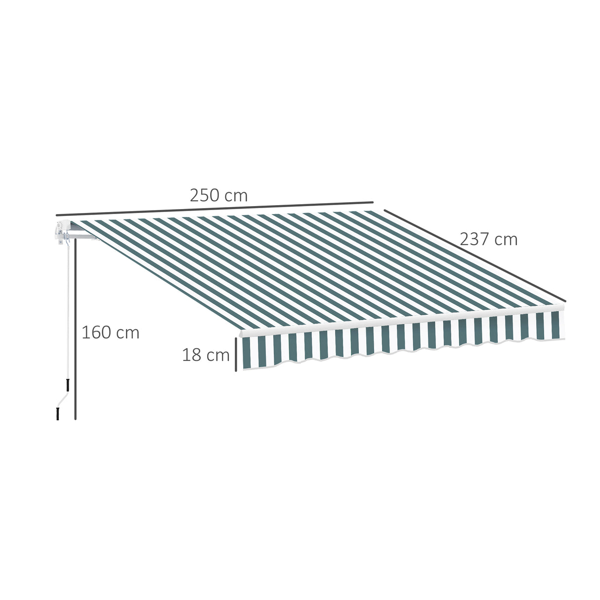 Polyester Manual Retractable Awning 250cm Wide x 237cm Depth With White Stripes - Velmora