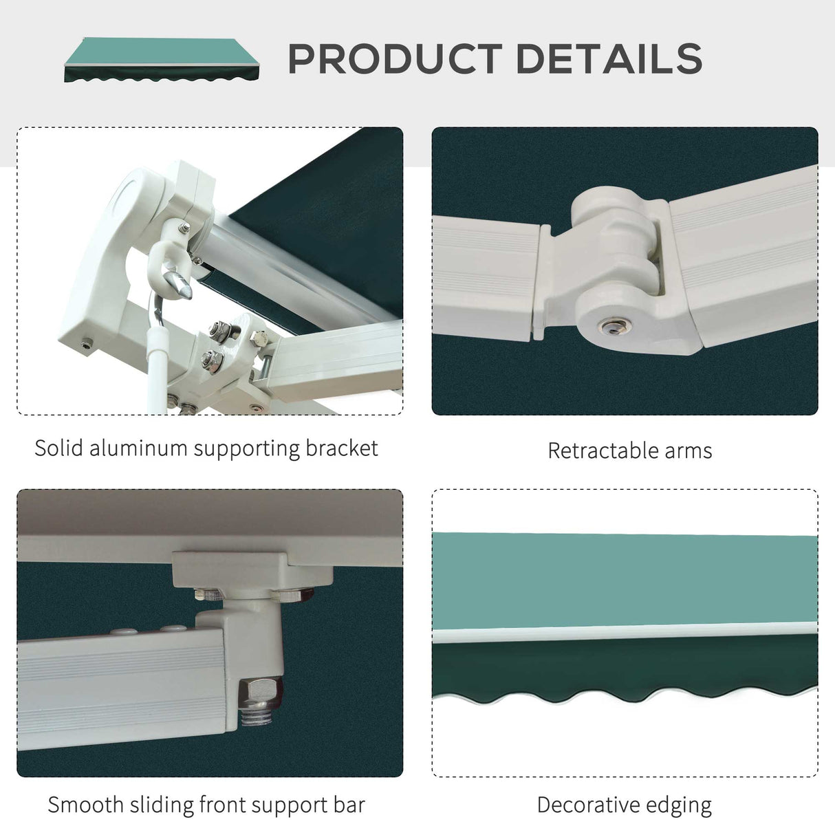 Polyester Manual Retractable Awning 295cm Wide x 250cm Depth - Velmora