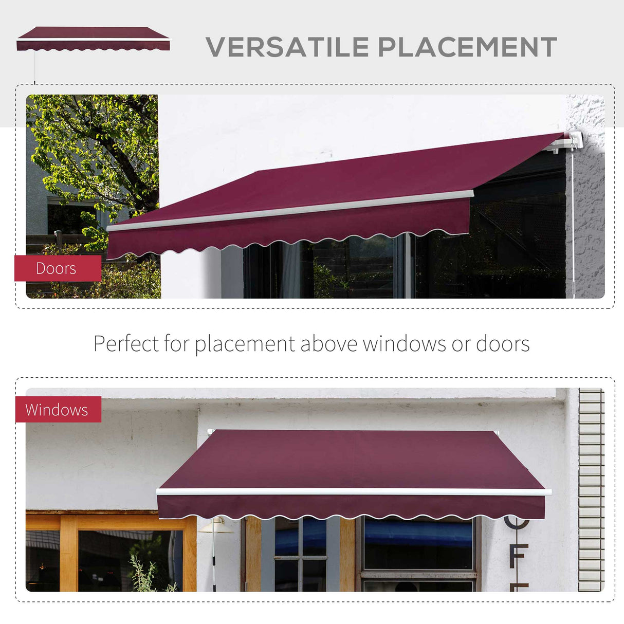 Polyester Manual Retractable Awning 295cm Wide x 250cm Depth - Velmora
