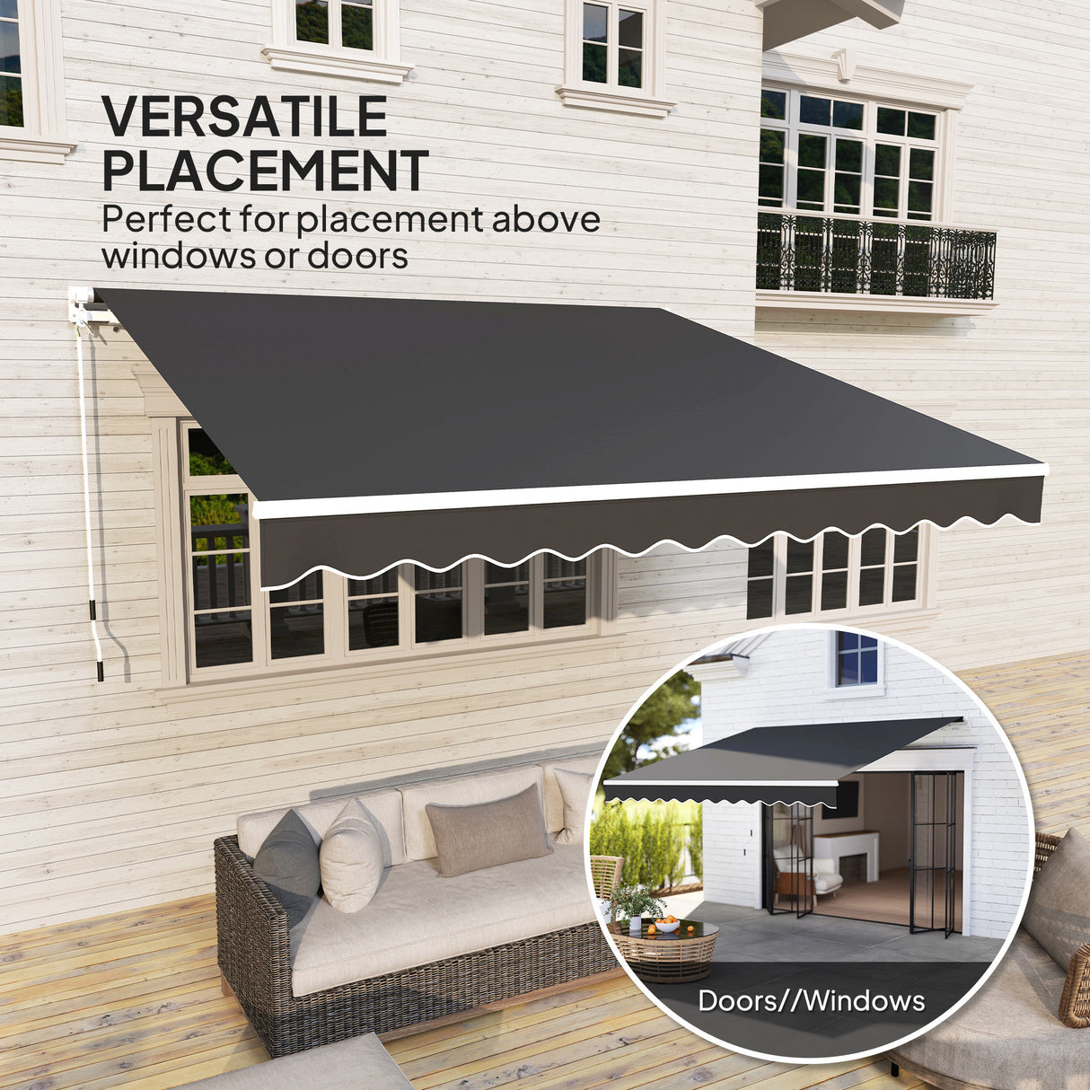 Polyester Manual Retractable Awning 295cm Wide x 250cm Depth - Velmora