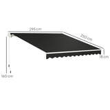 Polyester Manual Retractable Awning 295cm Wide x 250cm Depth - Velmora