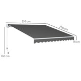 Polyester Manual Retractable Awning 295cm Wide x 250cm Depth - Velmora