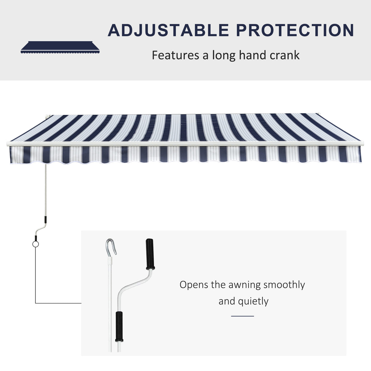 Polyester Manual Retractable Awning 295cm Wide x 250cm Depth With White Stripes - Velmora