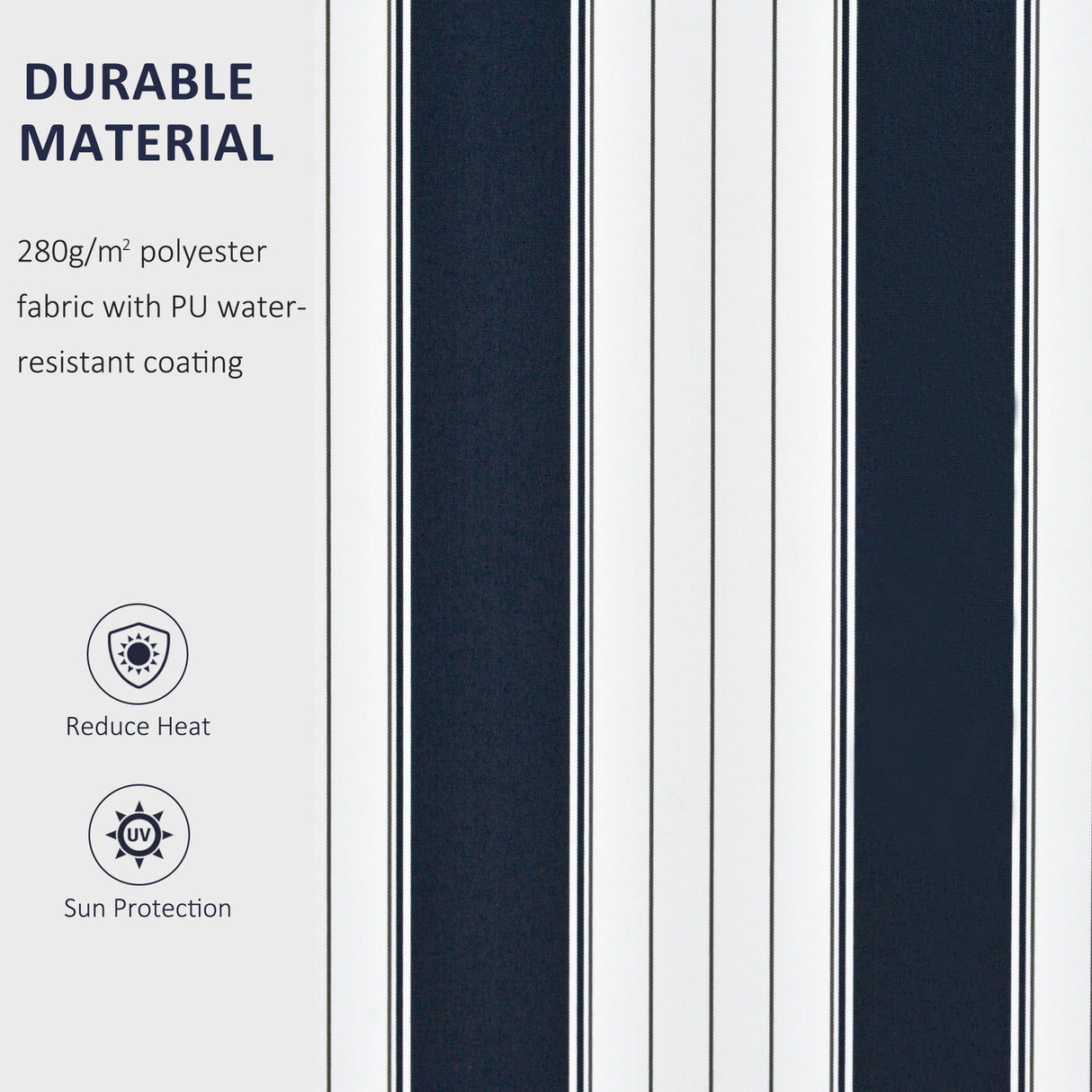 Polyester Manual Retractable Awning 295cm Wide x 250cm Depth With White Stripes - Velmora