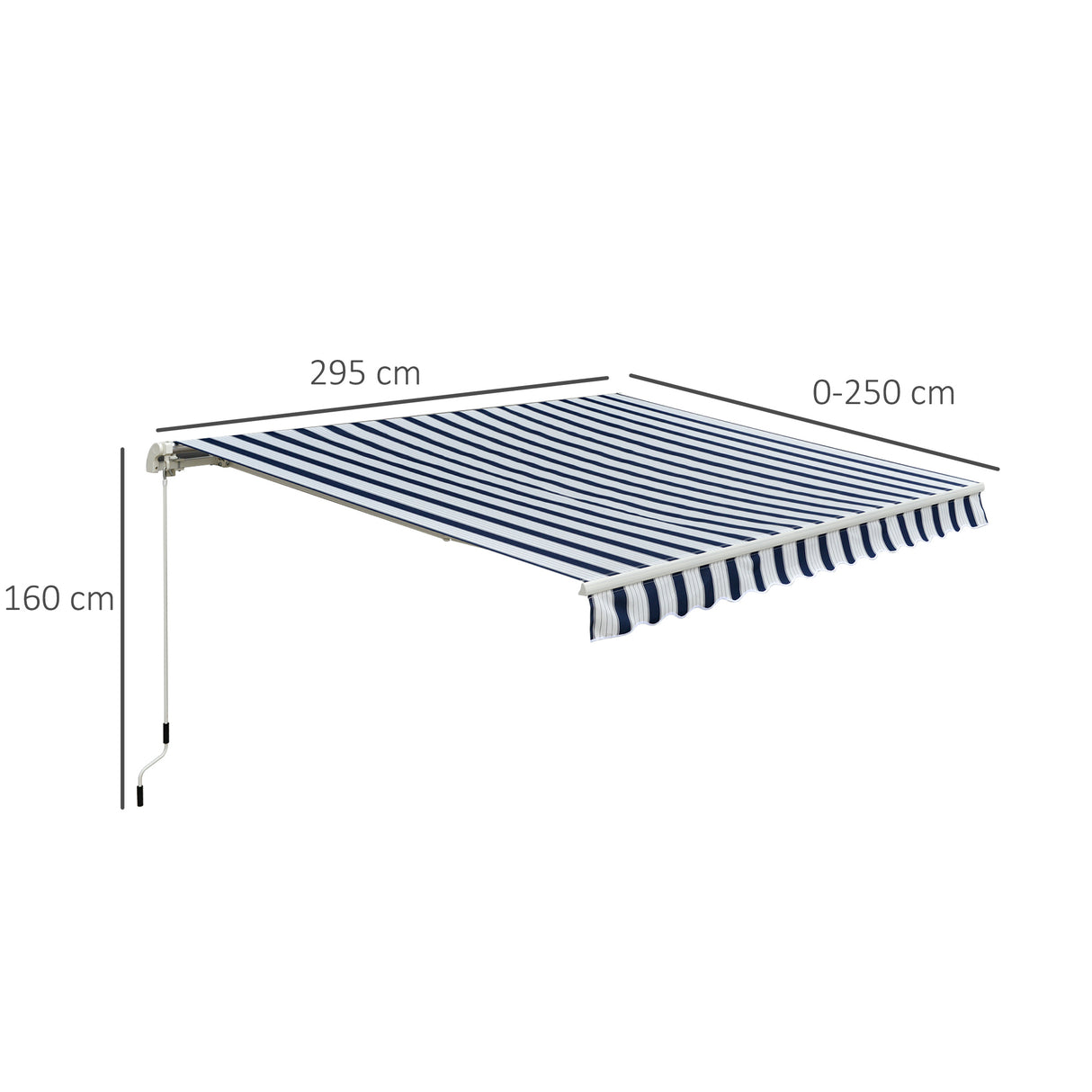 Polyester Manual Retractable Awning 295cm Wide x 250cm Depth With White Stripes - Velmora