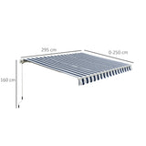 Polyester Manual Retractable Awning 295cm Wide x 250cm Depth With White Stripes - Velmora