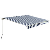 Polyester Manual Retractable Awning 295cm Wide x 250cm Depth With White Stripes - Velmora