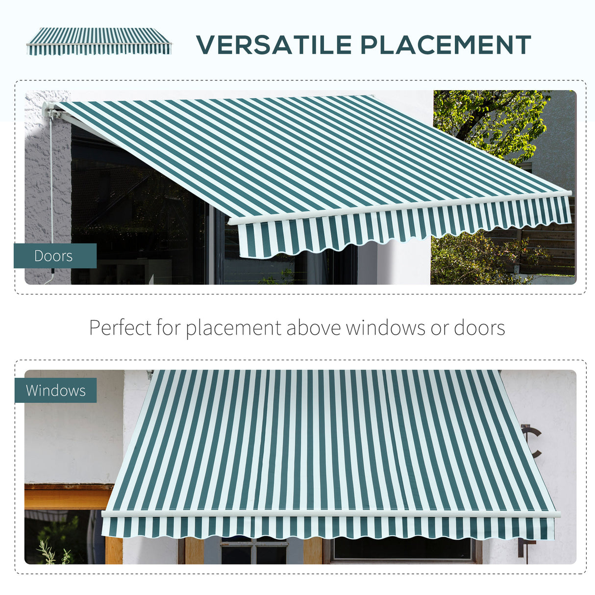 Polyester Manual Retractable Awning 295cm Wide x 250cm Depth With White Stripes - Velmora