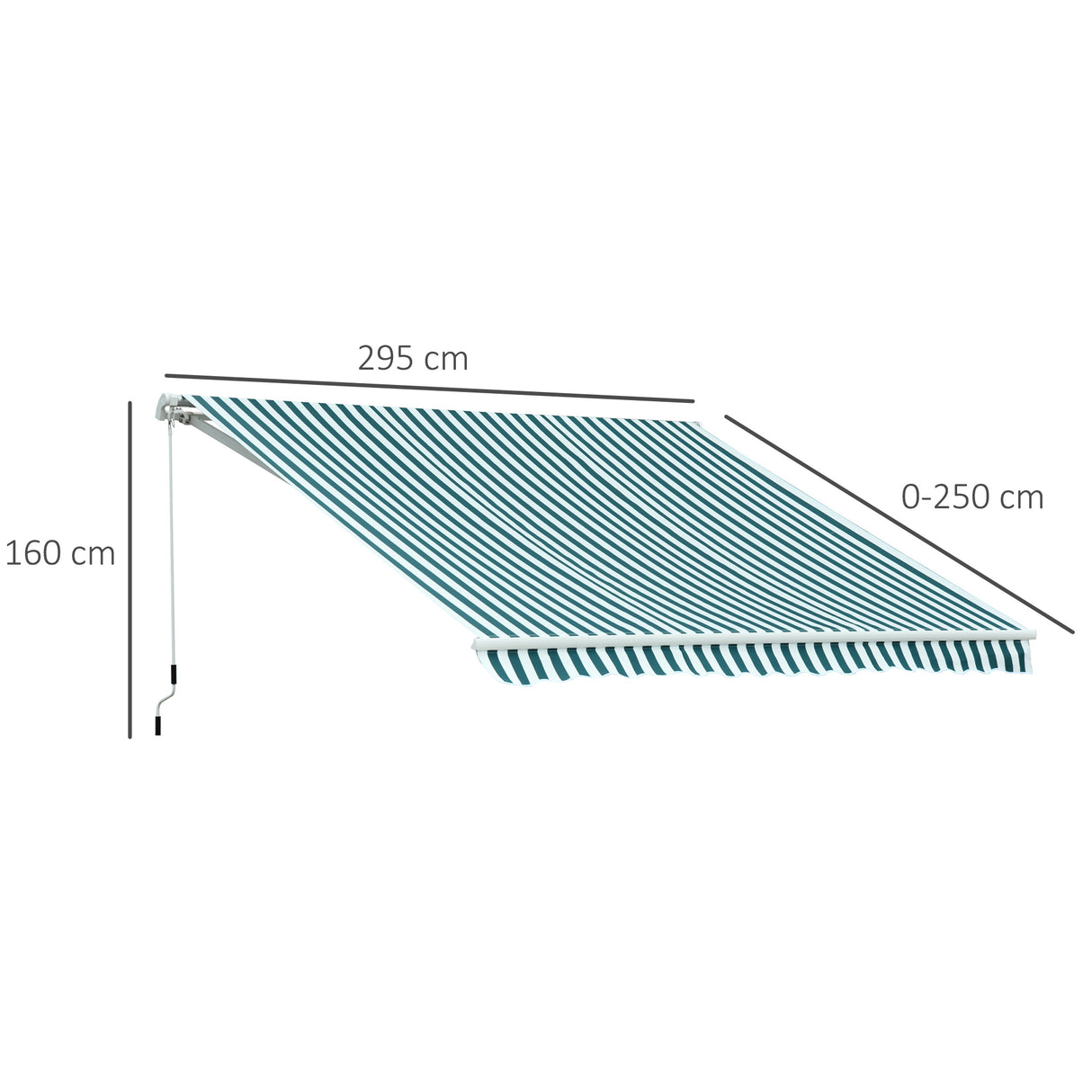 Polyester Manual Retractable Awning 295cm Wide x 250cm Depth With White Stripes - Velmora