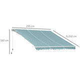 Polyester Manual Retractable Awning 295cm Wide x 250cm Depth With White Stripes - Velmora