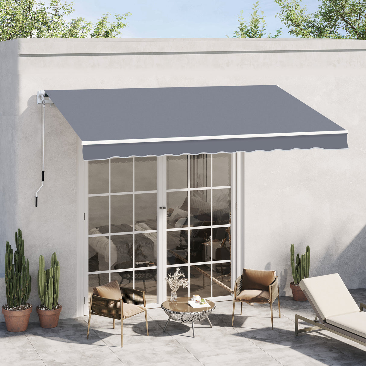 Polyester Manual Retractable Awning 395cm Wide x 300cm Depth - Velmora