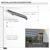 Polyester Manual Retractable Awning 395cm Wide x 300cm Depth - Velmora