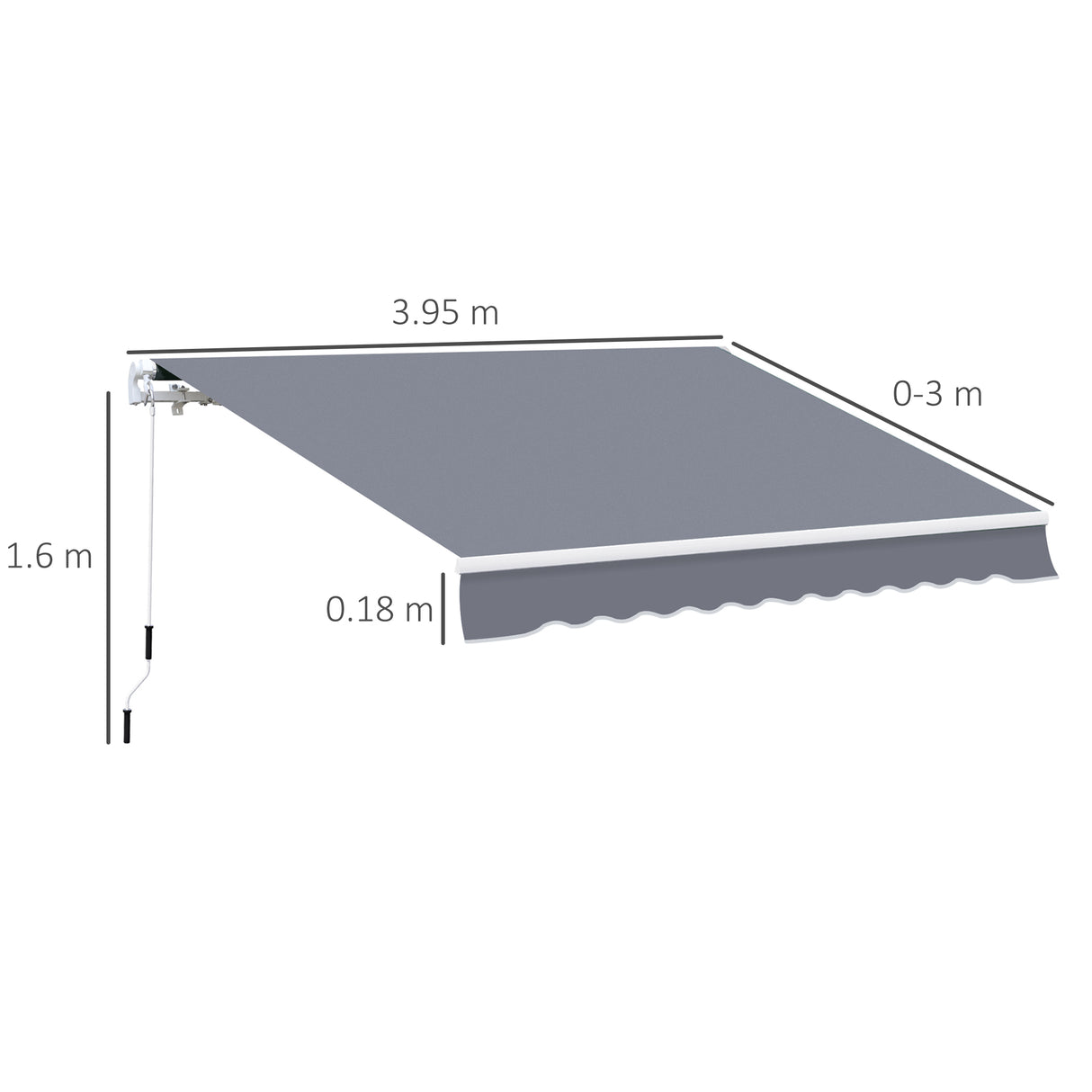 Polyester Manual Retractable Awning 395cm Wide x 300cm Depth - Velmora