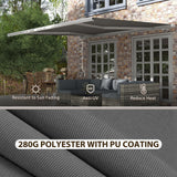 Polyester Manual Retractable Awning With LED Light 395cm Wide x 300cm Depth - Velmora