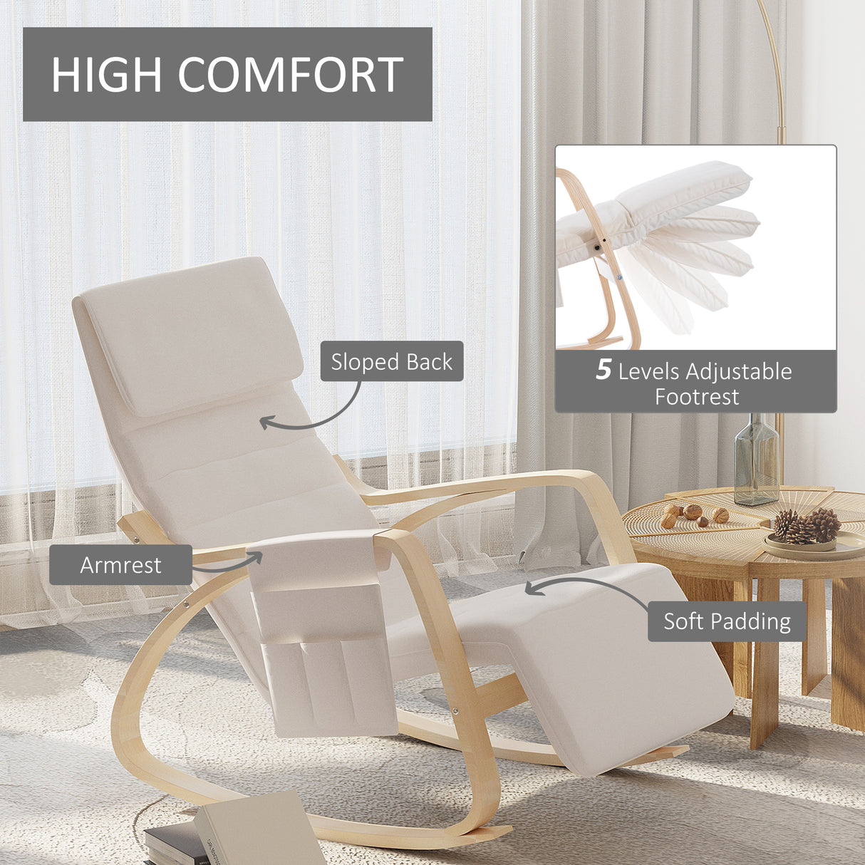 Polyester Recliner Chair 67cm Wide With Footrest - Velmora