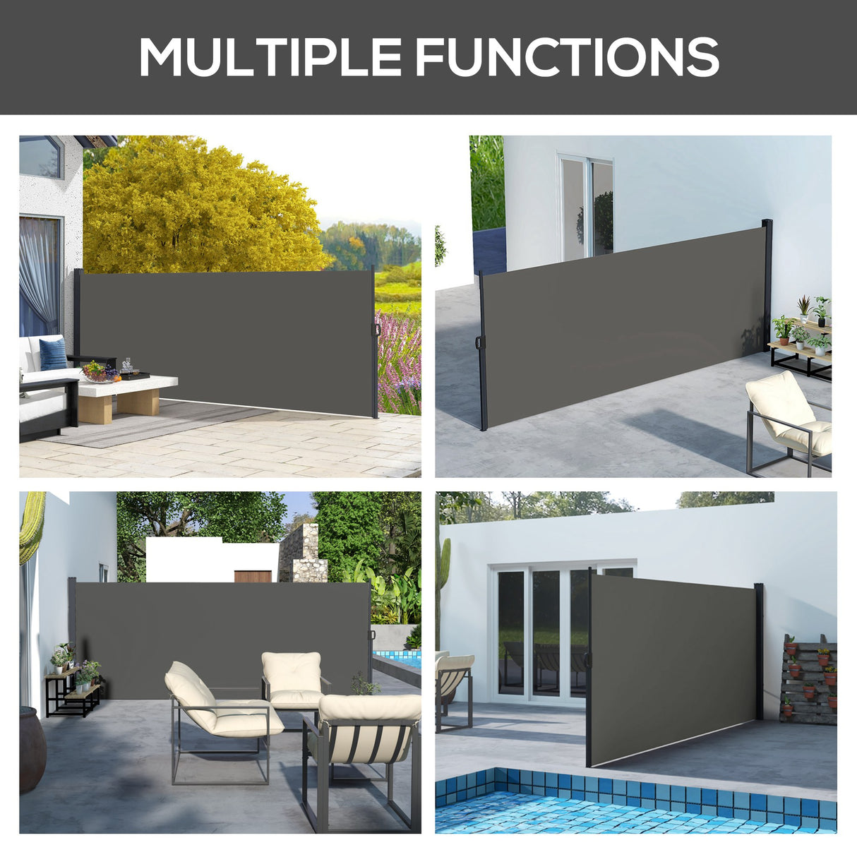 Polyester Retractable Side Awning 160cm High x 400cm Wide - Velmora