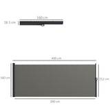 Polyester Retractable Side Awning 160cm High x 400cm Wide - Velmora