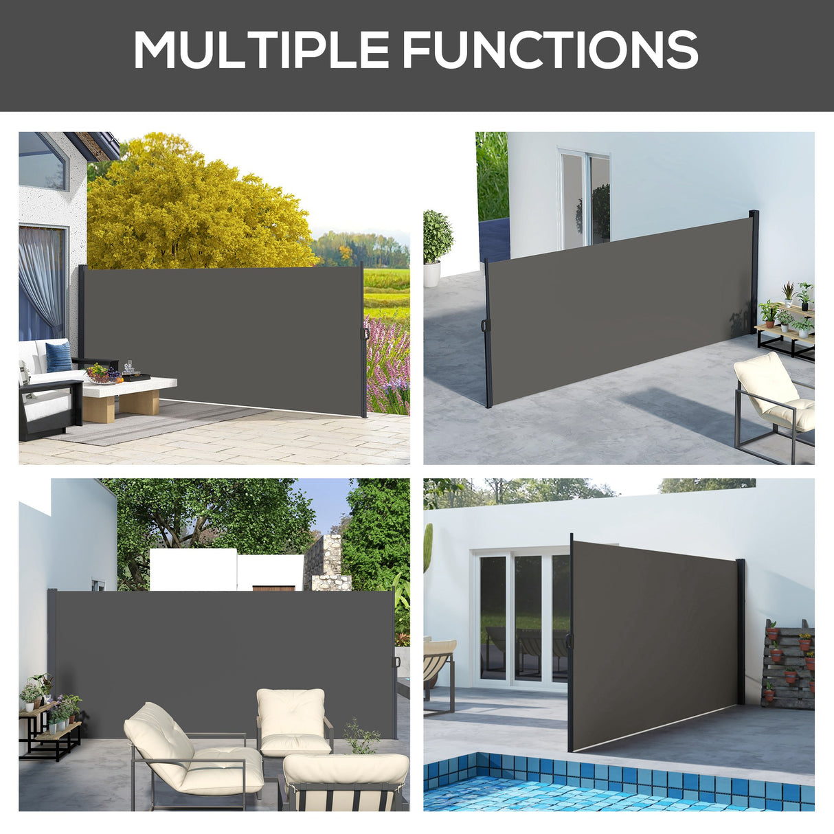 Polyester Retractable Side Awning 180cm High x 400cm Wide - Velmora