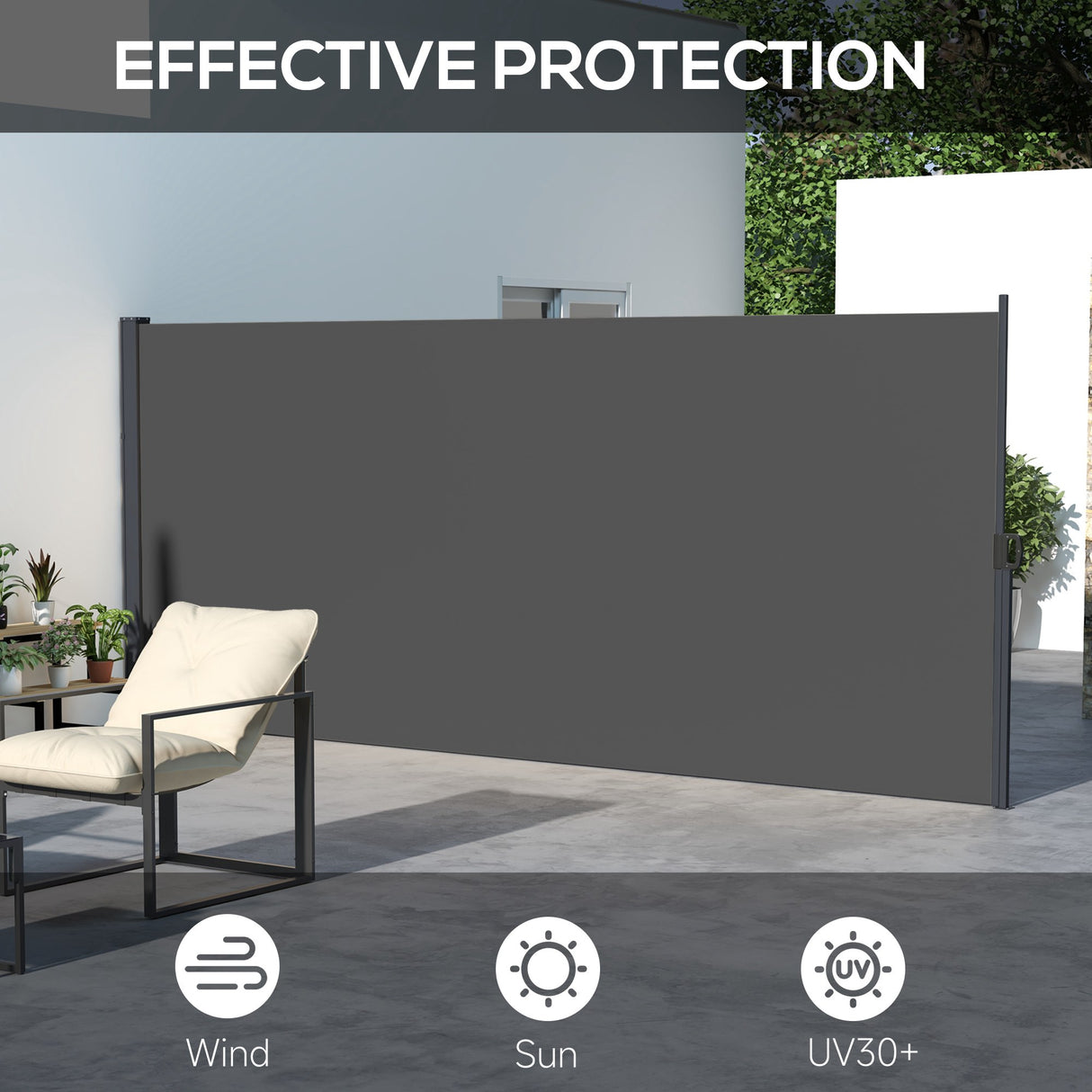 Polyester Retractable Side Awning 180cm High x 400cm Wide - Velmora