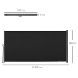 Polyester Retractable Sun Side Awning Screen Fence 160cm High x 300cm Wide - Velmora