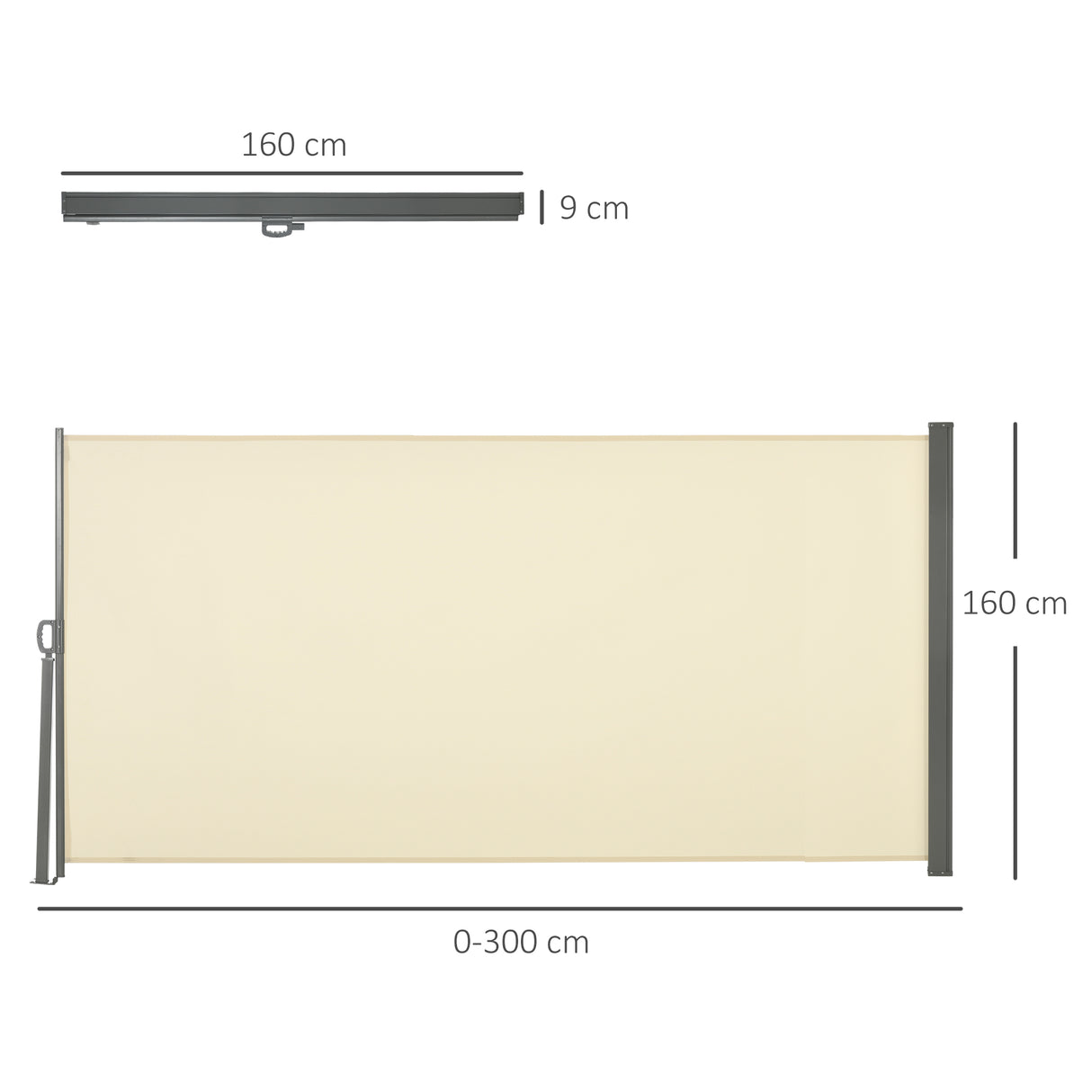 Polyester Retractable Sun Side Awning Screen Fence 160cm High x 300cm Wide - Velmora
