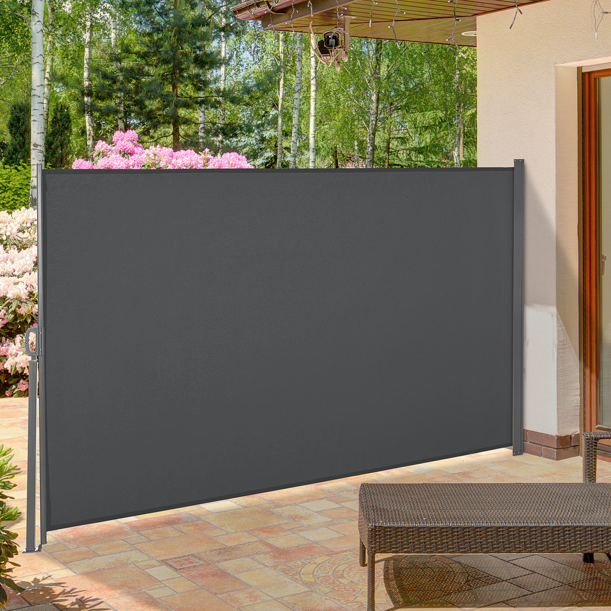 Polyester Retractable Sun Side Awning Screen Fence 160cm High x 300cm Wide - Velmora