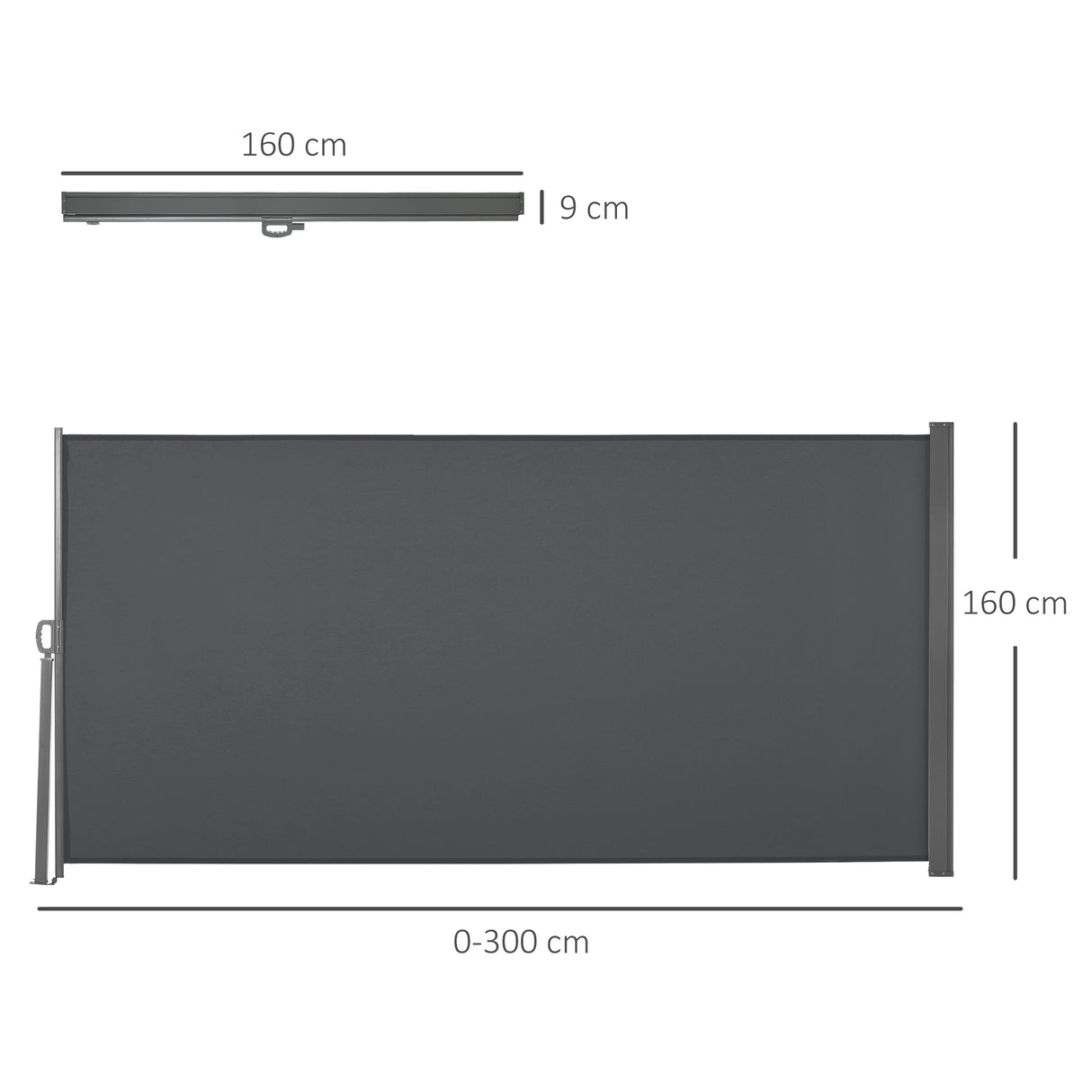 Polyester Retractable Sun Side Awning Screen Fence 160cm High x 300cm Wide - Velmora