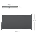Polyester Retractable Sun Side Awning Screen Fence 160cm High x 300cm Wide - Velmora