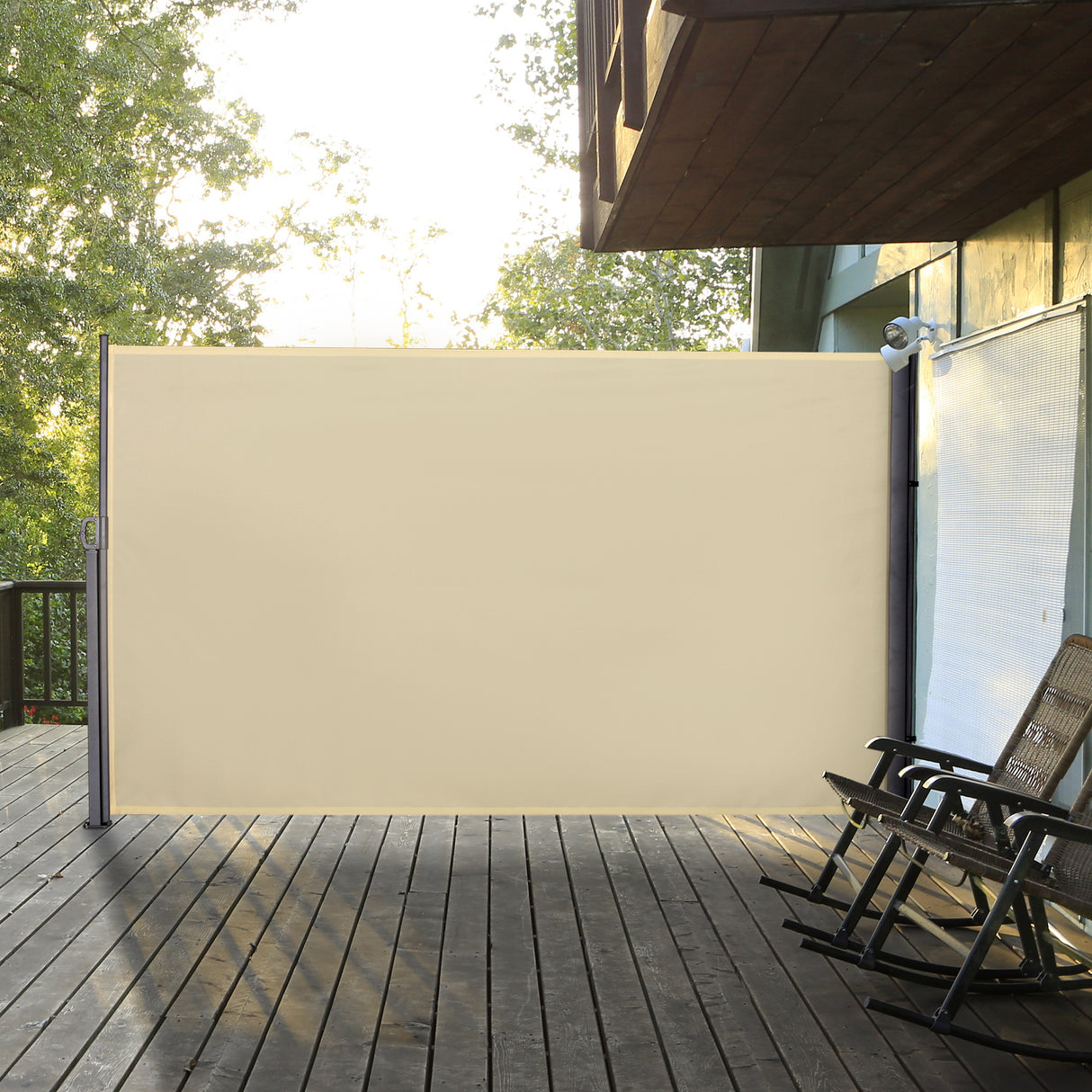 Polyester Retractable Sun Side Awning Screen Fence 180cm High x 300cm Wide - Velmora