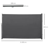 Polyester Retractable Sun Side Awning Screen Fence 180cm High x 300cm Wide - Velmora