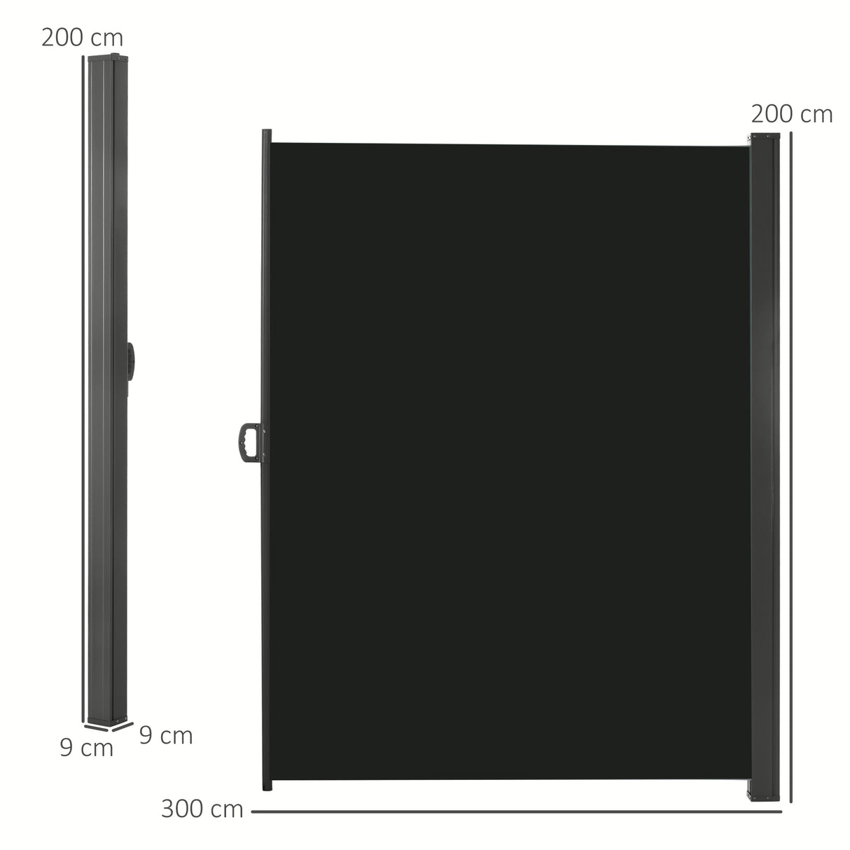 Polyester Retractable Sun Side Awning Screen Fence 200cm High x 300cm Wide - Velmora