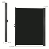 Polyester Retractable Sun Side Awning Screen Fence 200cm High x 300cm Wide - Velmora