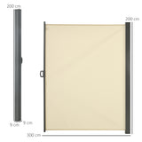 Polyester Retractable Sun Side Awning Screen Fence 200cm High x 300cm Wide - Velmora