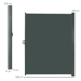 Polyester Retractable Sun Side Awning Screen Fence 200cm High x 300cm Wide - Velmora