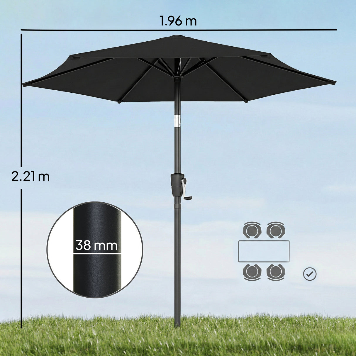 Polyester Tilting Parasol Umbrella 196cm Diameter - Velmora