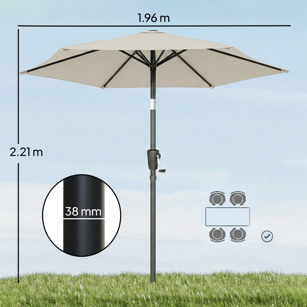 Polyester Tilting Parasol Umbrella 196cm Diameter - Velmora