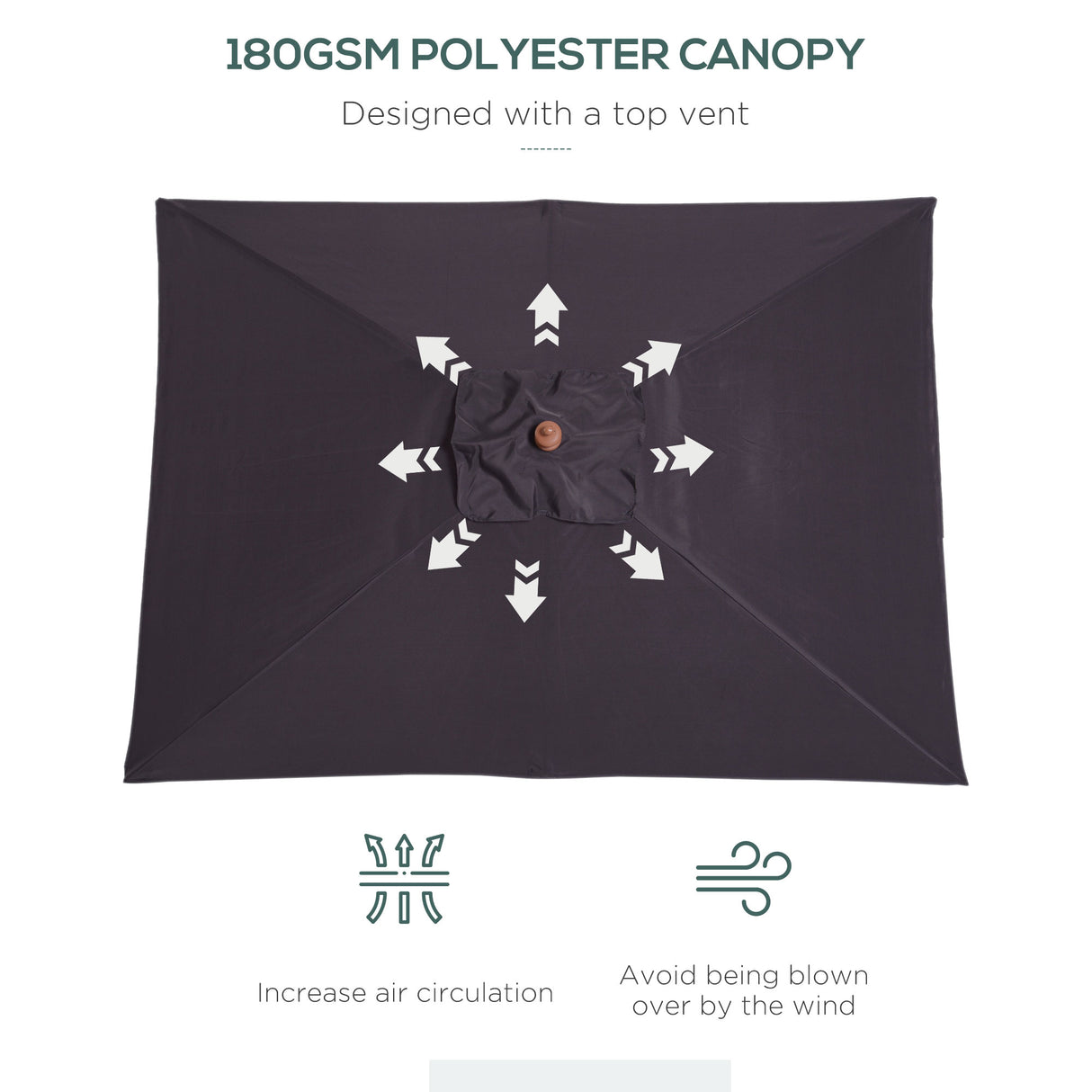Polyester Tilting Parasol Umbrella 200cm Width x 150cm Depth - Velmora