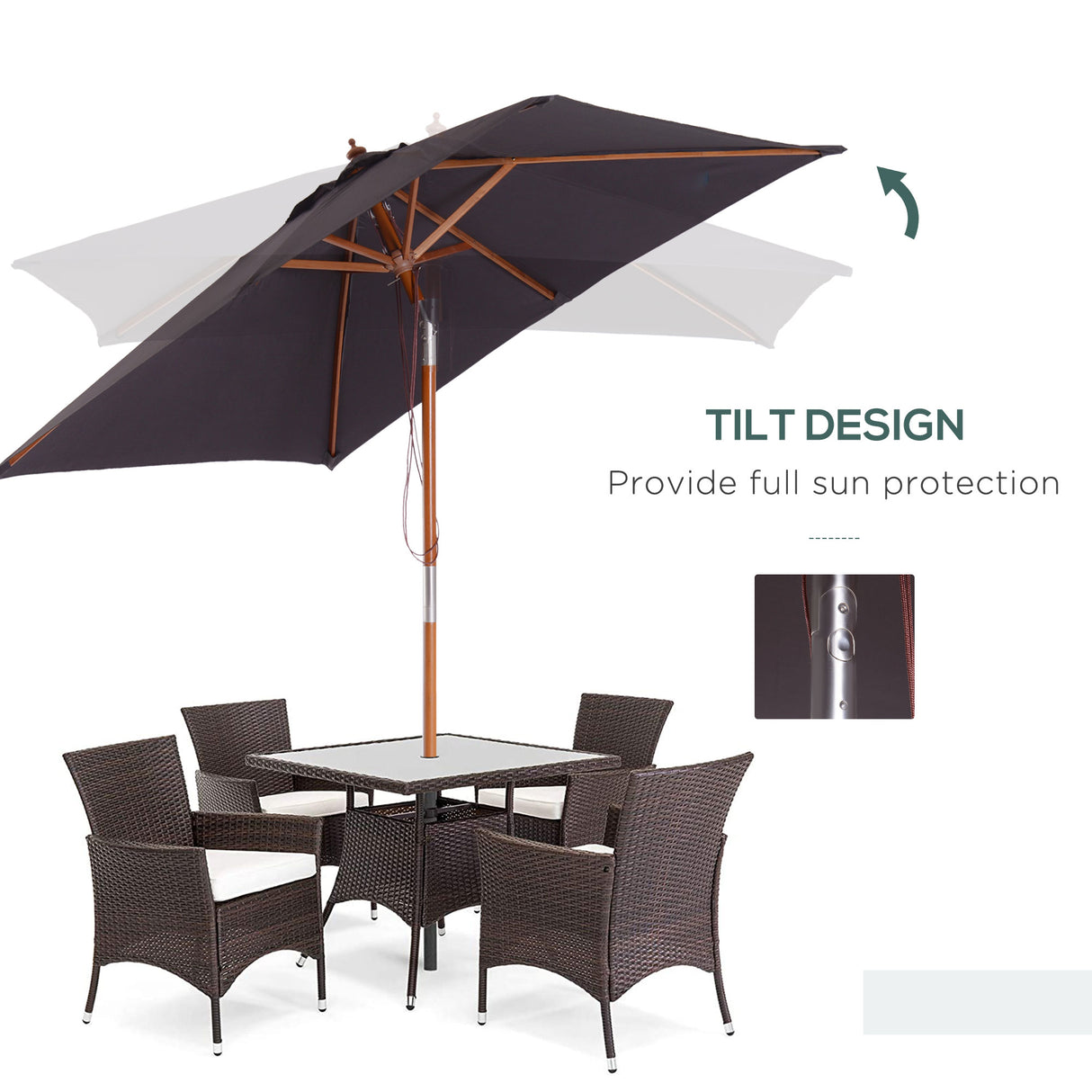 Polyester Tilting Parasol Umbrella 200cm Width x 150cm Depth - Velmora