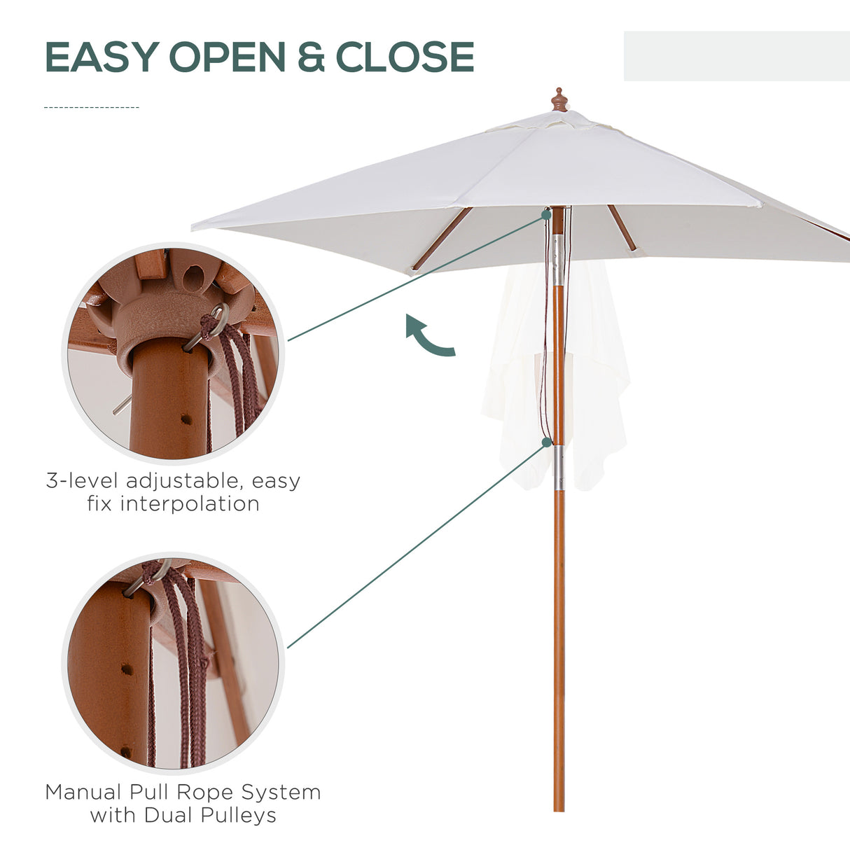 Polyester Tilting Parasol Umbrella 200cm Width x 150cm Depth - Velmora