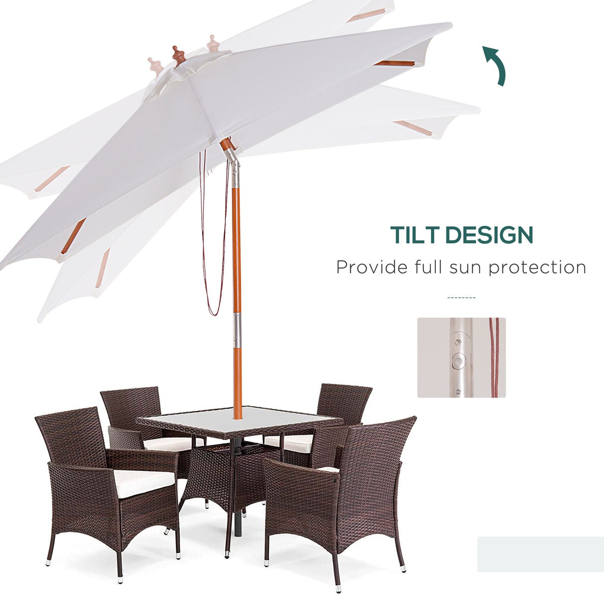 Polyester Tilting Parasol Umbrella 200cm Width x 150cm Depth - Velmora