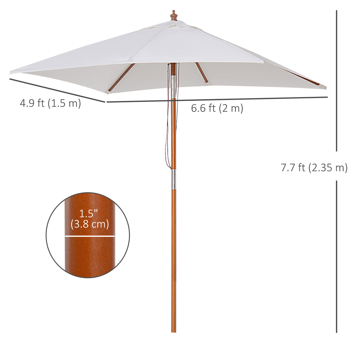 Polyester Tilting Parasol Umbrella 200cm Width x 150cm Depth - Velmora