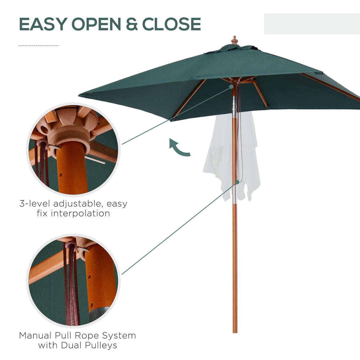 Polyester Tilting Parasol Umbrella 200cm Width x 150cm Depth - Velmora
