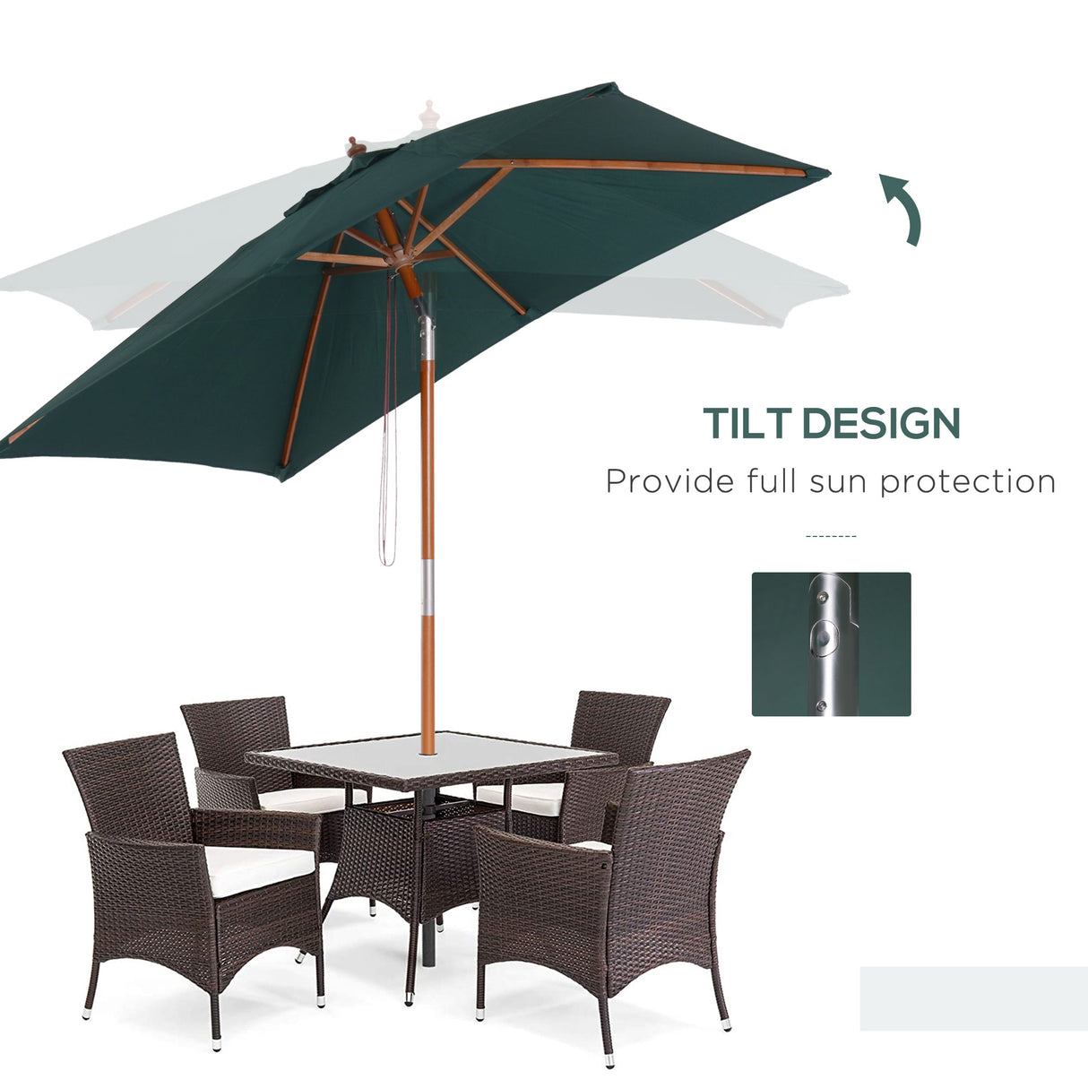 Polyester Tilting Parasol Umbrella 200cm Width x 150cm Depth - Velmora